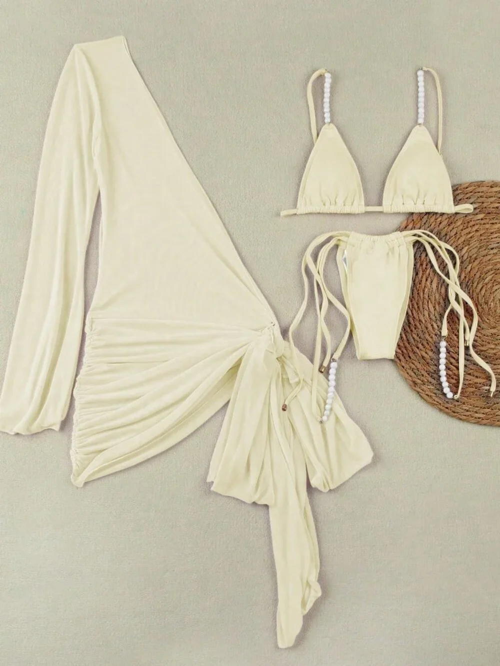 Light Yellow Pink Sexy Women's Elegant Beach  3-Piece Bikini Set